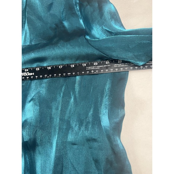 Joan Leslie Woman Blouse Womens 16W Blue Shiny Button Front Collared Evening Top - Picture 8 of 14